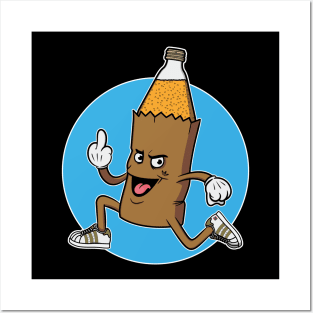 40oz Beer Bottle in a Brown Paper Bag Cartoony Mascot Posters and Art